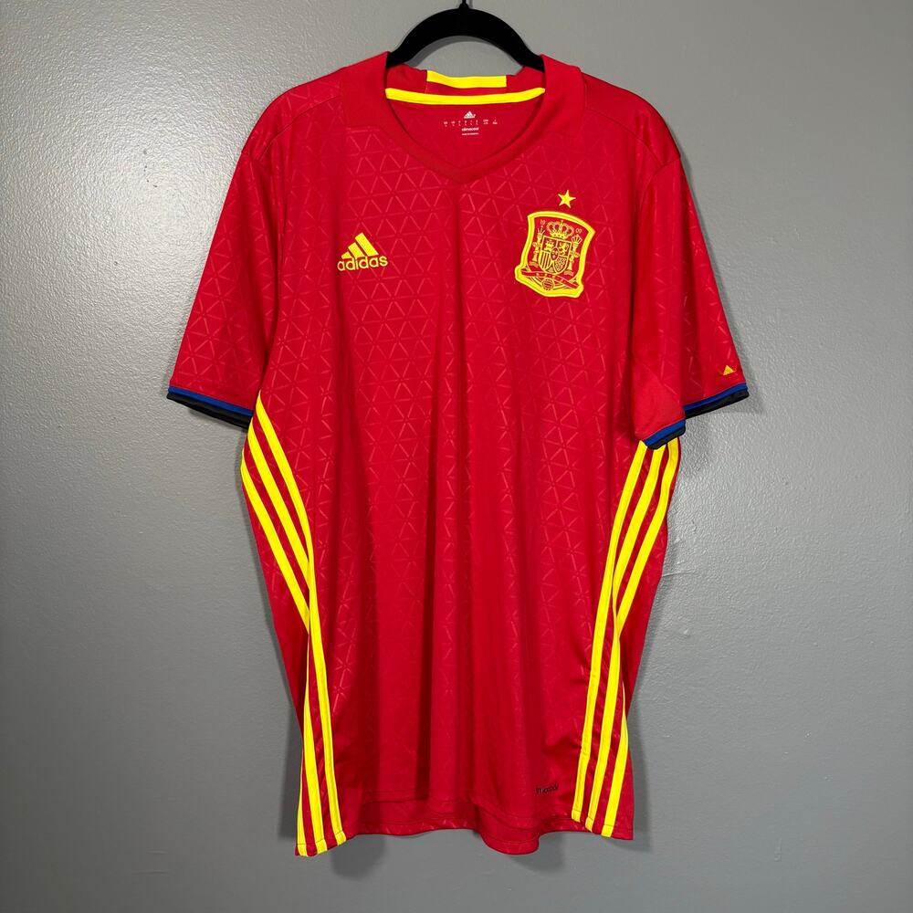 Adidas Spain 2016 National Team Red & Yellow Jersey - Size Large - Climacool